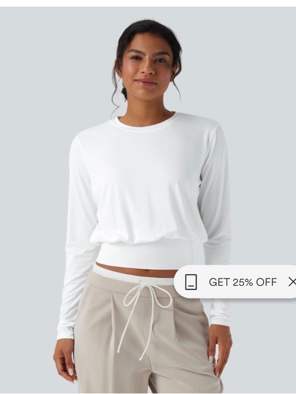 HALARA White Long-Sleeve Cropped Crewneck Top